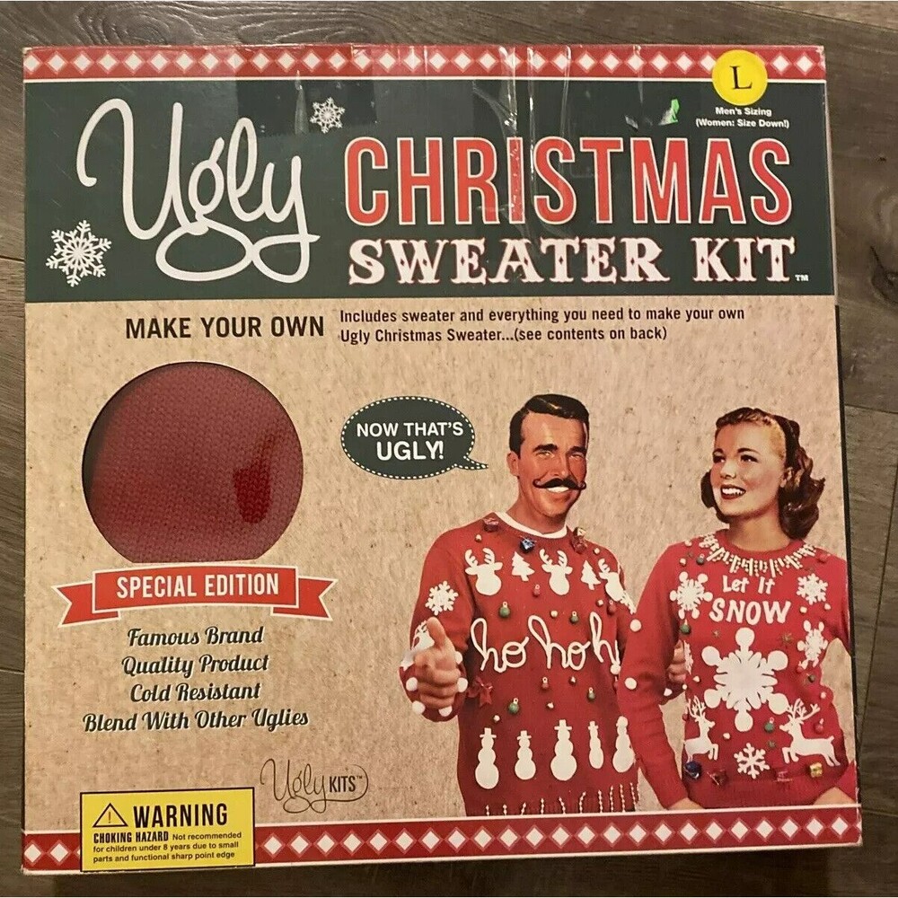 UGLY CHRISTMAS Sweater KIT~Make Your Own RED Hideous Christmas Sweater Size L‎
